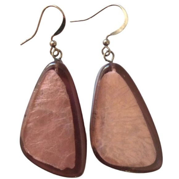 Purple Dangle Earrings Clear Encased Disco Pierced Large Lightweight Acrylic. - Picture 5 of 16